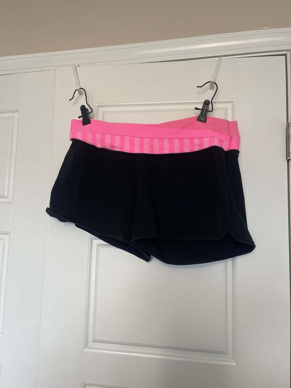 Lululemon Astro Shorts Black with Pink Striped Roll-Down Waistband